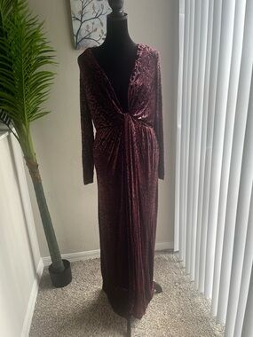 Velvet Twist-Front Maxi Dress in Burgundy